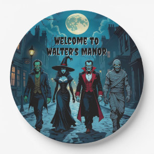 Witch, Vampire, Dracula and Mummy Halloween Party Paper Plate