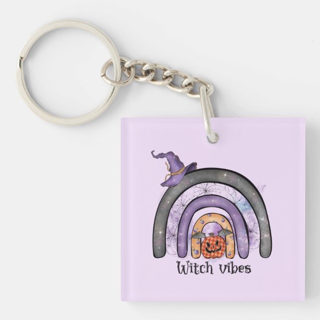 Witch Vibes – Black Rainbow, Purple Witch Hat Key Ring (Front)