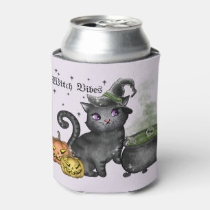 Witch Vibes – Cute Black Cat with Cauldron Can Cooler