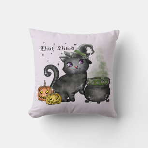 Witch Vibes – Cute Black Cat with Cauldron Cushion