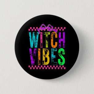 Witch Vibes Halloween Neon Checkered Bow 6 Cm Round Badge
