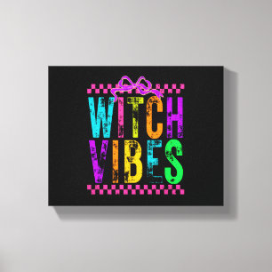 Witch Vibes Halloween Neon Checkered Bow Canvas Print