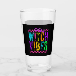 Witch Vibes Halloween Neon Checkered Bow Glass