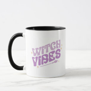 Witch Vibes Stars Witch's Broom Purple Halloween Mug