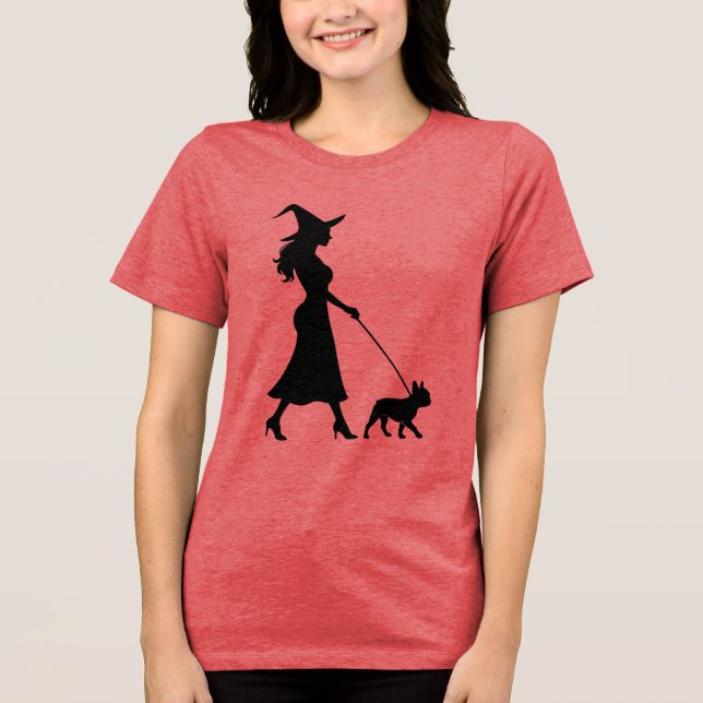 Witch Walking Frenchie Tri-Blend Shirt (Front)