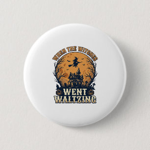 Witch Waltzing Halloween Vintage Engraving Design_ 6 Cm Round Badge