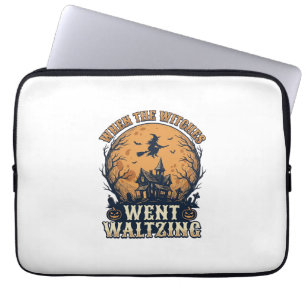Witch Waltzing Halloween Vintage Engraving Design_ Laptop Sleeve