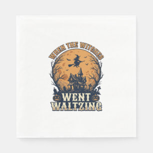 Witch Waltzing Halloween Vintage Engraving Design_ Napkin