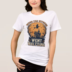 Witch Waltzing Halloween Vintage Engraving Design_ Tri-Blend Shirt
