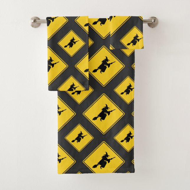 Witch Warning Halloween Bath Towel Set (Insitu)