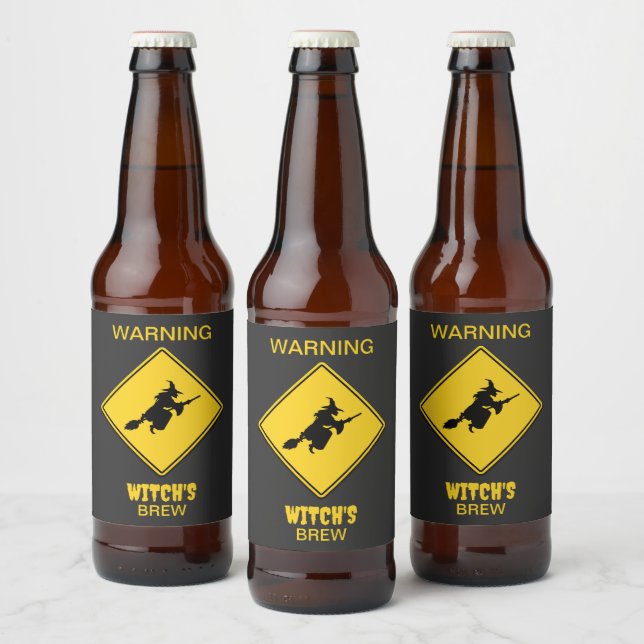 Witch Warning Halloween Beer Bottle Label (Bottles)