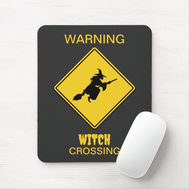 Witch Warning Halloween Mouse Mat (With Mouse)