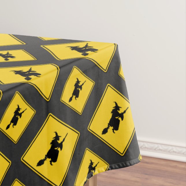 Witch Warning Halloween Tablecloth (In Situ)