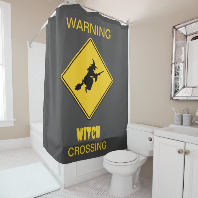 Witch Warning Shower Curtain (In Situ)