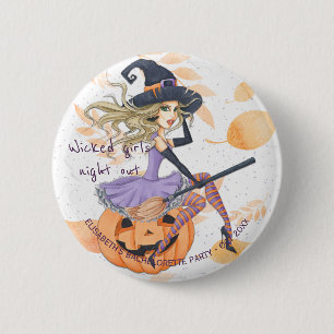 Witch watercolor Halloween bachelorette party 6 Cm Round Badge