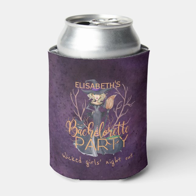 Witch watercolor Halloween bachelorette party Can Cooler (Can Front)