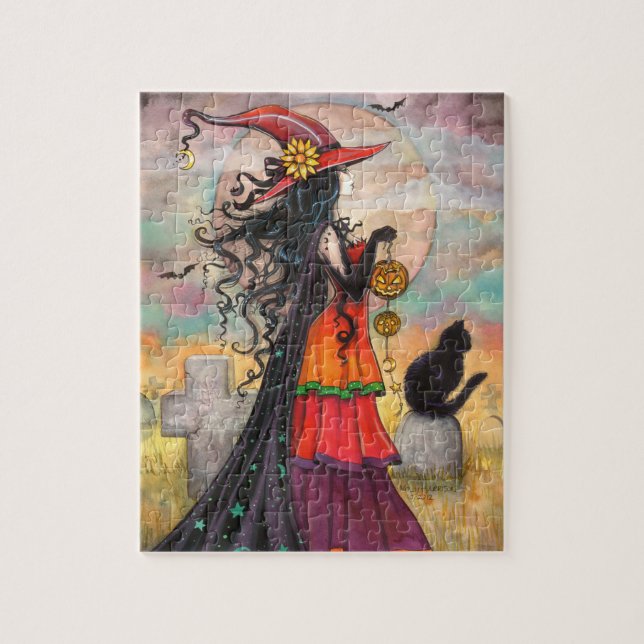 Witch Way Fantasy Halloween Art by Molly Harrison Jigsaw Puzzle (Vertical)
