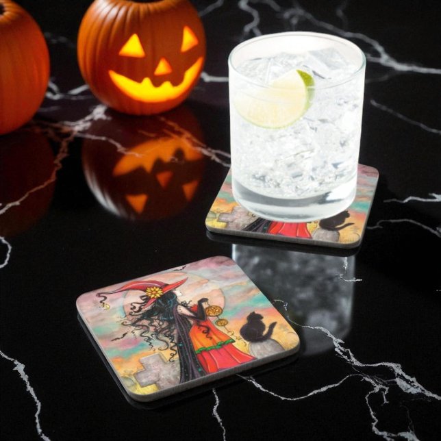 Witch Way Halloween Art by Molly Harrison Coaster (Creator Uploaded)