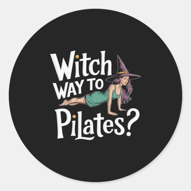 Witch Way To Lates Funny Halloween Lates Yoga Refo Classic Round Sticker (Front)