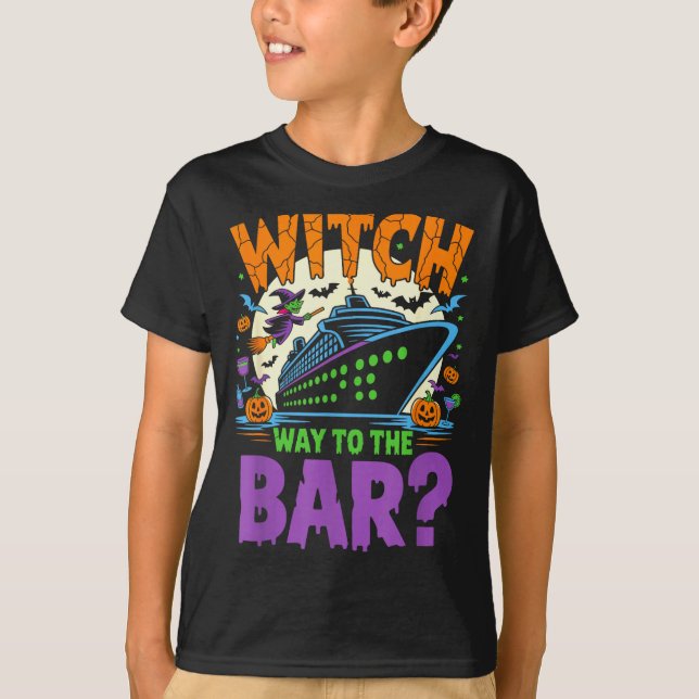 Witch Way To The Bar Funny Halloween Cruise  T-Shirt (Front)