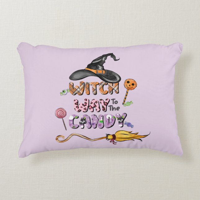 Witch Way to the Candy – Fun Halloween Decorative Cushion (Front)