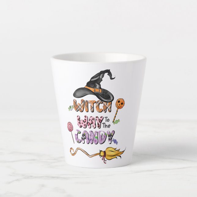 Witch Way to the Candy – Fun Halloween Latte Mug (Front)