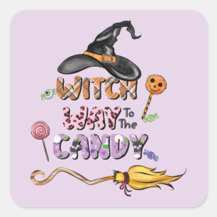 Witch Way to the Candy – Fun Halloween Square Sticker