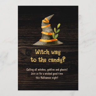 Witch Way to the Candy Funny Halloween Quote Invitation