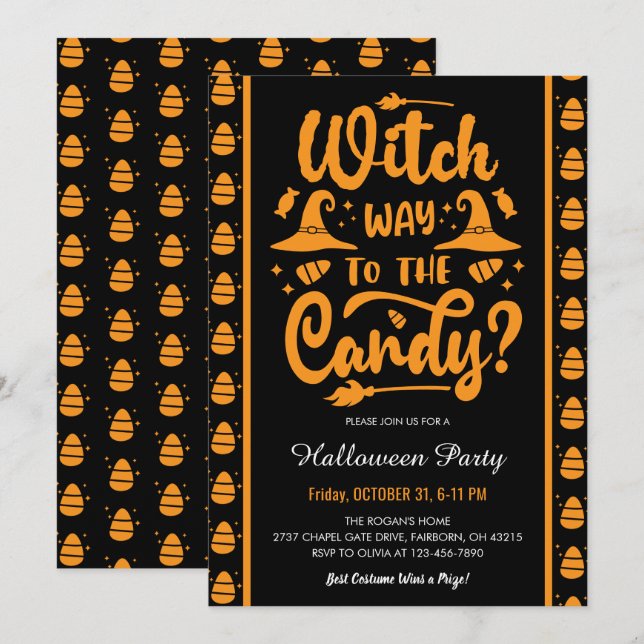 Witch Way To The Candy Halloween Party Invitation (Front/Back)