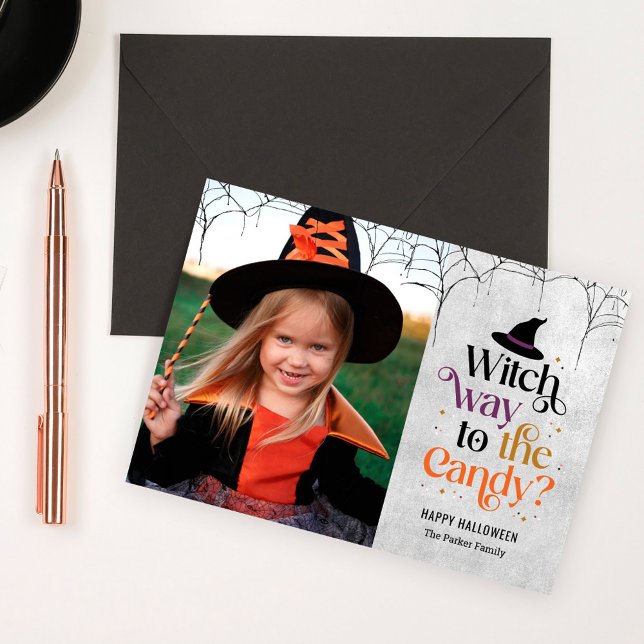 Witch Way To The Candy Halloween Photo Card (Creator Uploaded)