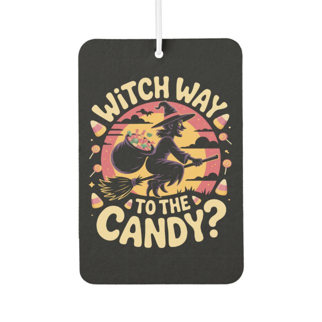 Witch Way to the Candy Halloween T-shirt Car Air Freshener (Front)