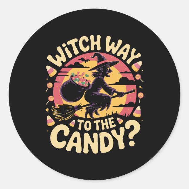 Witch Way to the Candy Halloween T-shirt Classic Round Sticker (Front)