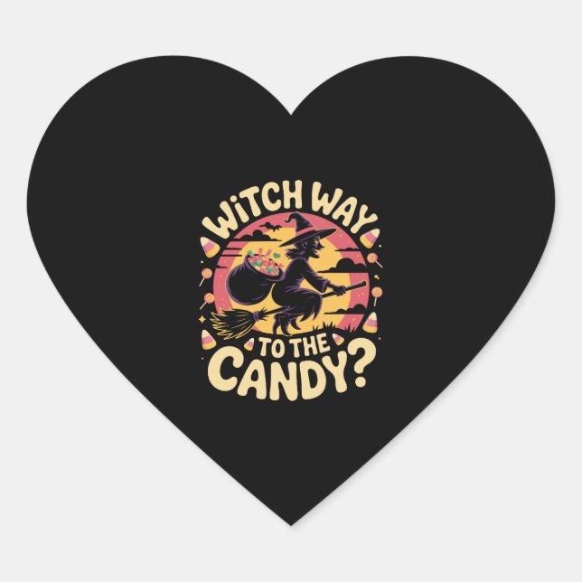 Witch Way to the Candy Halloween T-shirt Heart Sticker (Front)
