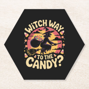Witch Way to the Candy Halloween T-shirt Paper Coaster