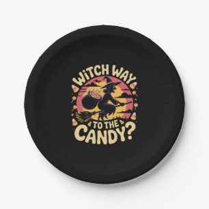 Witch Way to the Candy Halloween T-shirt Paper Plate