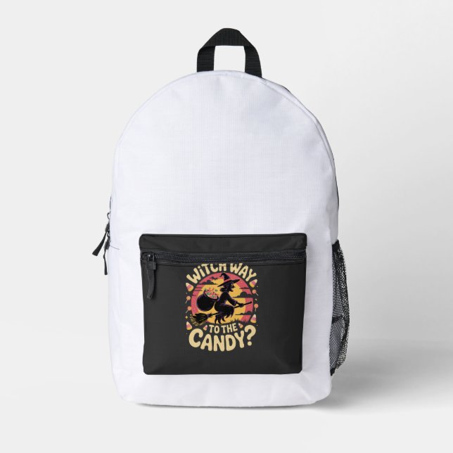 Witch Way to the Candy Halloween T-shirt Printed Backpack (Front)