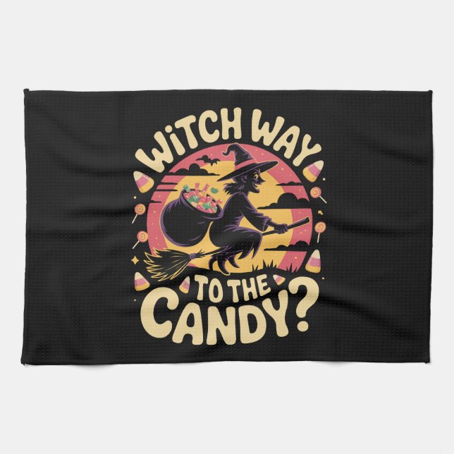 Witch Way to the Candy Halloween T-shirt Tea Towel (Horizontal)