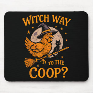 Witch way to the coop funny halloween chicken mouse mat