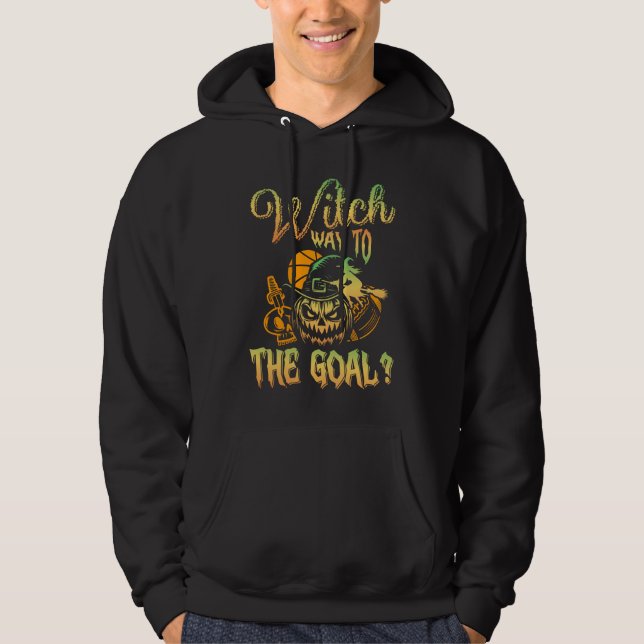 Witch Way To The Goal Sports Halloween Hoodie (Front)