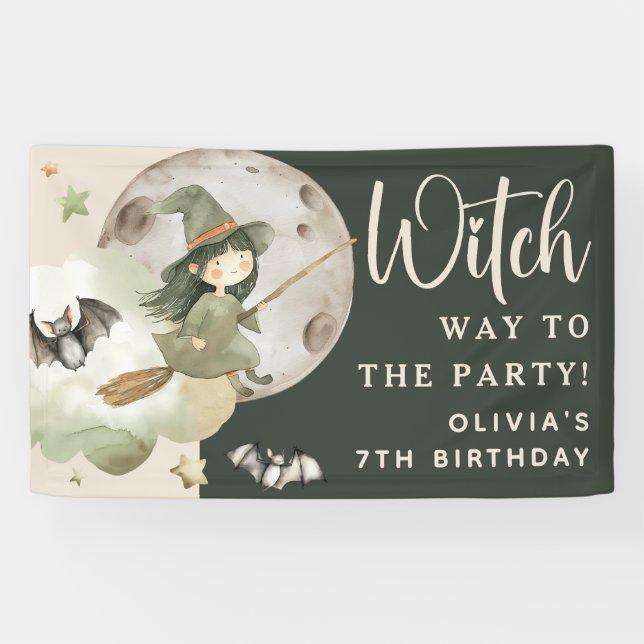 Witch Way to the Party' Kids Halloween Birthday Banner (Horizontal)