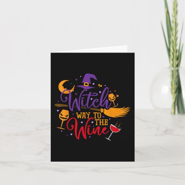Witch Way To The Wine Halloween Drinking for Wicca Card (Front)