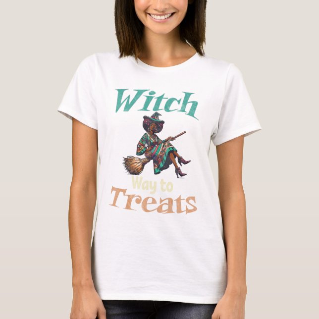 Witch way to Treats! Halloween T-Shirt (Front)
