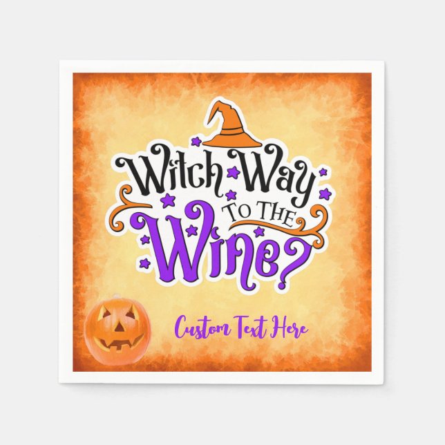 Witch Way To Wine Funny Halloween Personalised Napkin (Front)