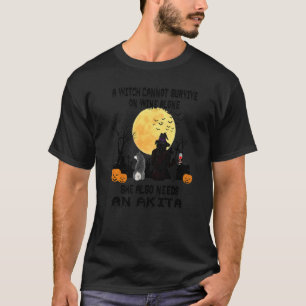 Witch Wine And Akita Dog Mum Halloween Costume T-Shirt
