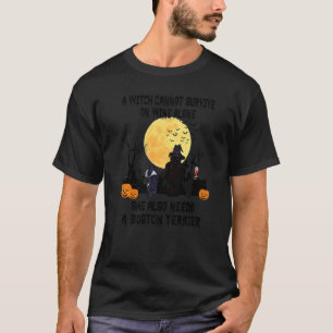 Witch Wine And Boston Terrier Dog Halloween Costu T-Shirt