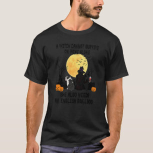 Witch Wine And English Bulldog Dog Halloween Cost T-Shirt