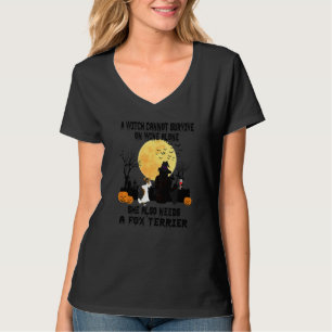 Witch Wine And Fox Terrier Dog Mum Halloween Cost T-Shirt