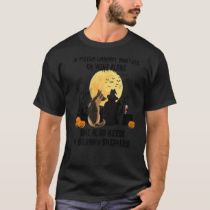 Witch Wine And German Shepherd Dog Halloween Cost T-Shirt