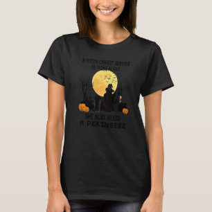 Witch Wine And Pekingese Dog Mum Halloween Costum T-Shirt