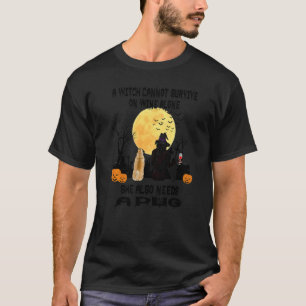 Witch Wine And Pug Dog Mum Halloween Costume T-Shirt
